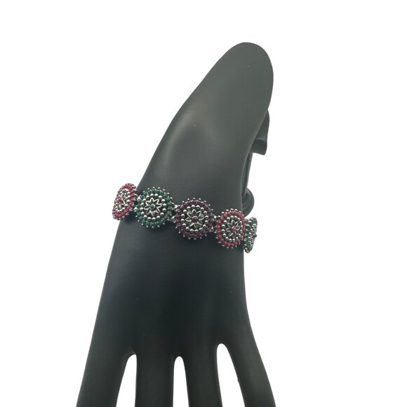 Bohemian Flower Bed Multi Color Floral Stretch Bracelet Pink Purple Blue Green - Picture 2 of 5